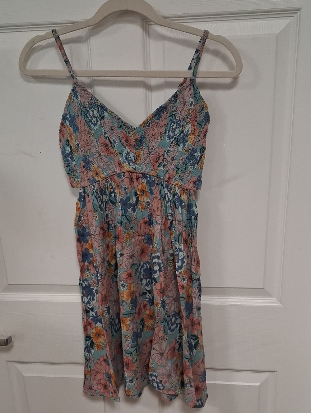Angie Blue and Pink Floral Smocked Dress